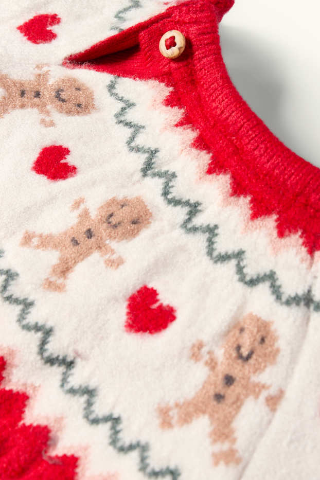 Bébés filles - Pain d'épice - pull de Noël pour bébé - motif tressé - rouge