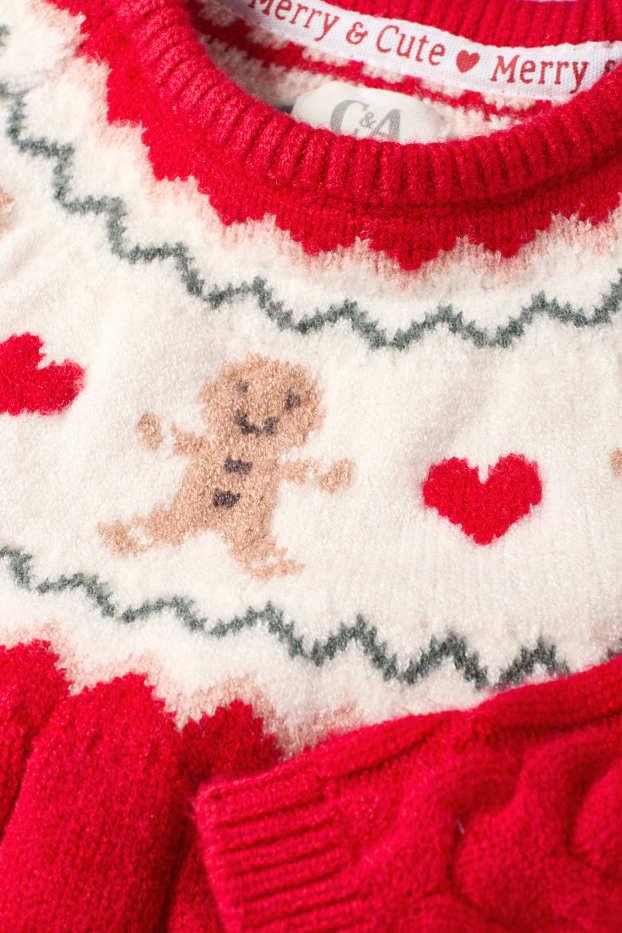 Bébés filles - Pain d'épice - pull de Noël pour bébé - motif tressé - rouge