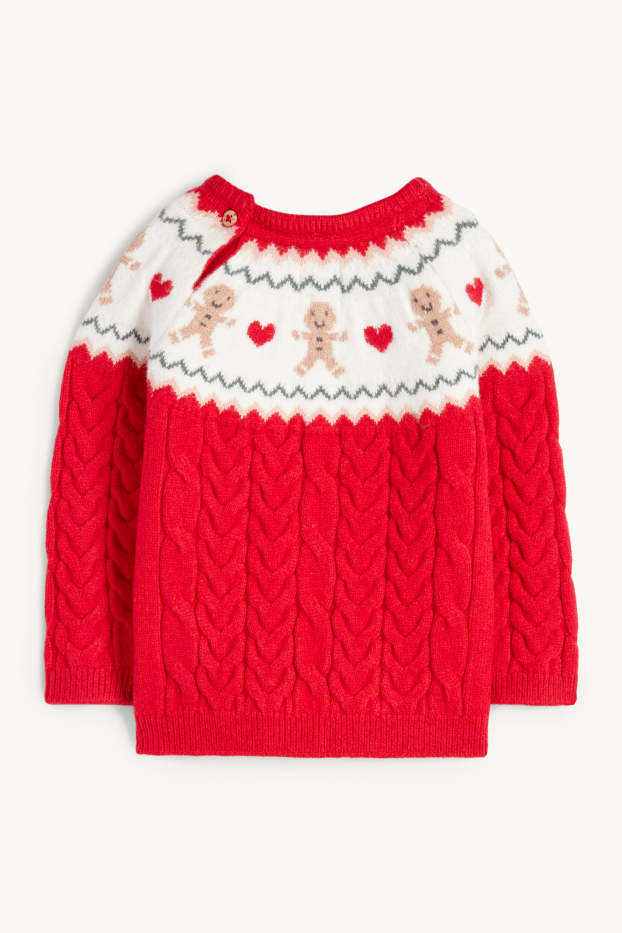Bébés filles - Pain d'épice - pull de Noël pour bébé - motif tressé - rouge