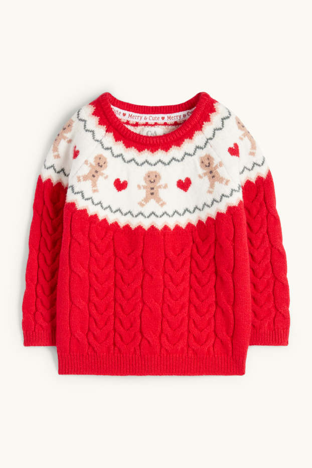 Bébés filles - Pain d'épice - pull de Noël pour bébé - motif tressé - rouge