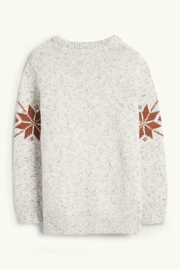 Enfants garçons - Père Noël et renne - pull de Noël - blanc-chiné