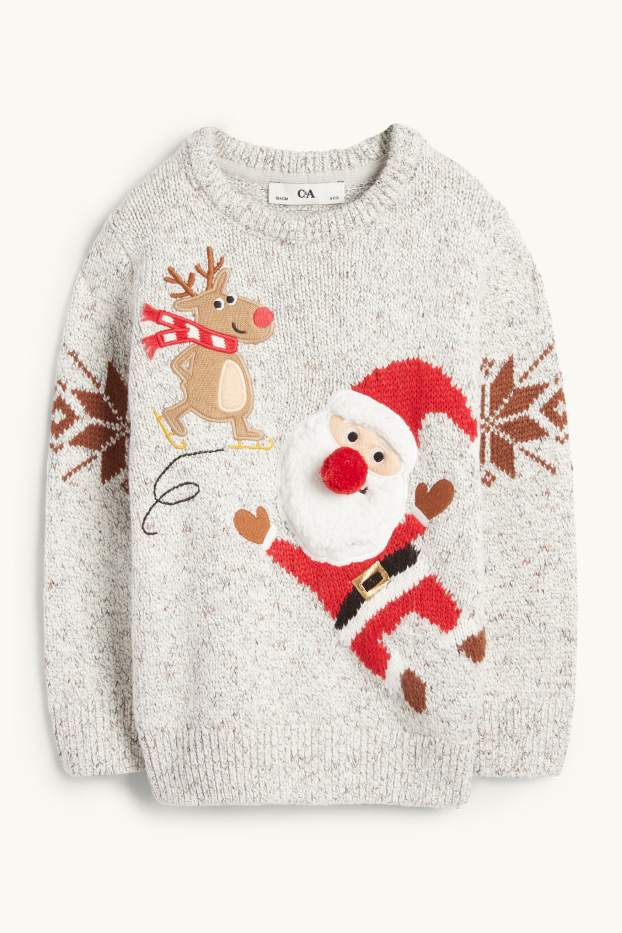 Enfants garçons - Père Noël et renne - pull de Noël - blanc-chiné