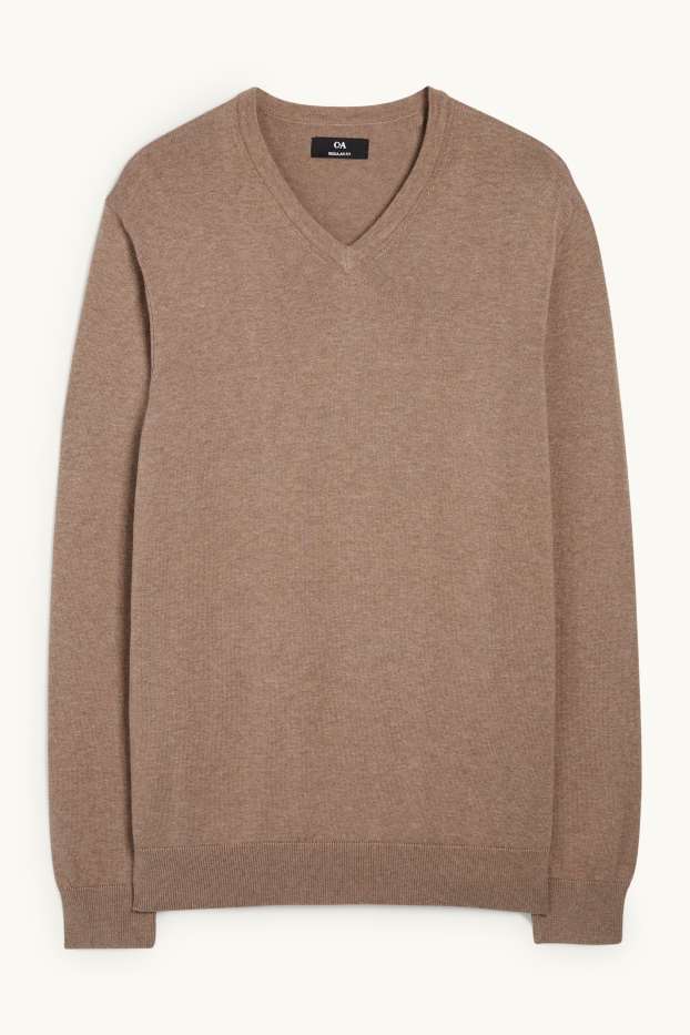 Bărbați - Set - pulover cu decolteu în V și cămașă office - 2 piese - bej deschis