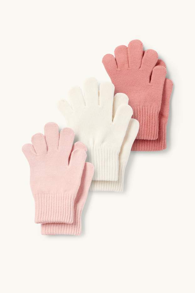 Bambine - Confezione da 3 - guanti - rosa scuro