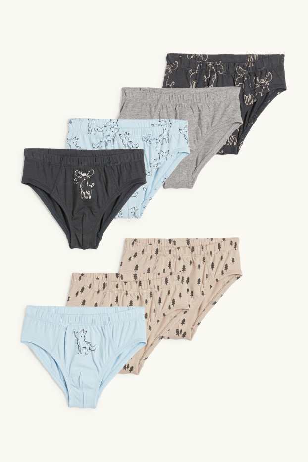 Enfants garçons - Lot de 7 - loup, élan et sapin - slip - bleu clair