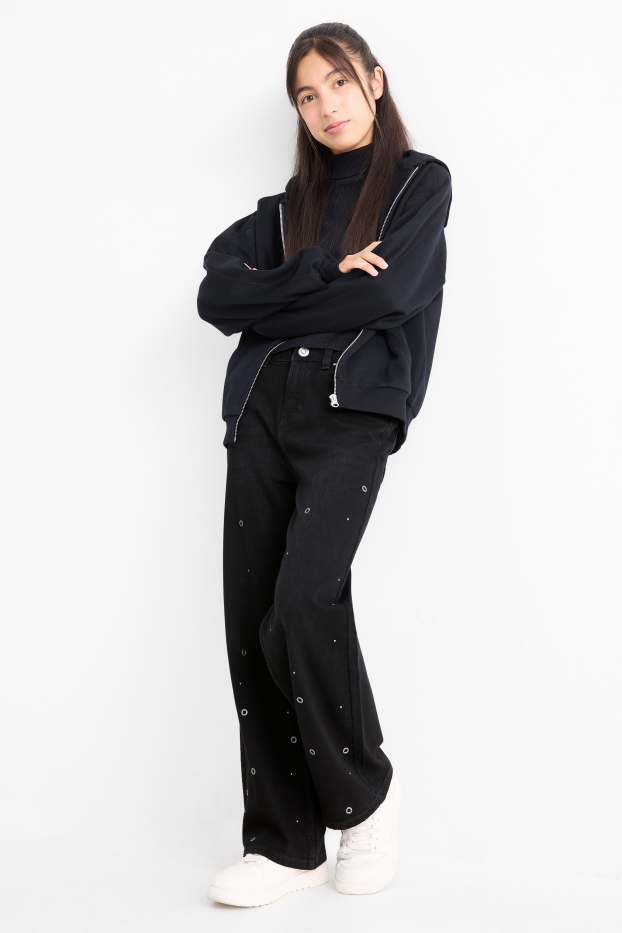 Niñas - Wide leg jeans - vaqueros - gris oscuro