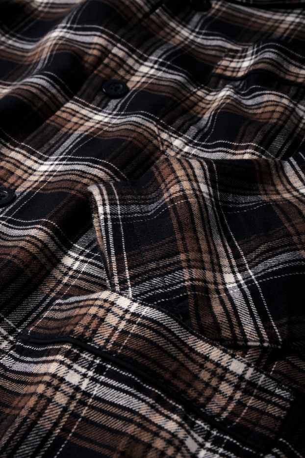 Herren - Flanell-Pyjama - kariert - dunkelblau