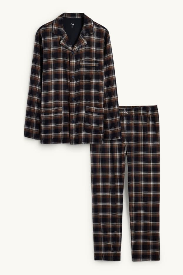 Herren - Flanell-Pyjama - kariert - dunkelblau