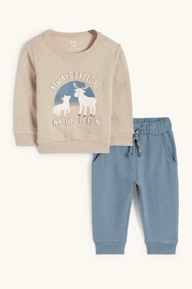 Baby Jungen - Wolf und Elch - Baby-Outfit - 2 teilig - hellbeige