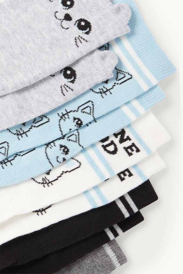 Kinderen: meisjes - Set van 5 paar - kat - sokken met motief - zwart