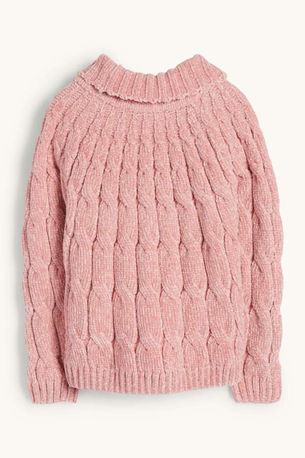 Kinder Mädchen - Chenille-Pullover - Zopfmuster - rosa