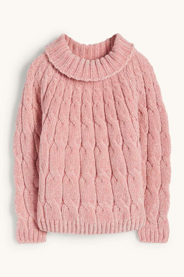 Kinder Mädchen - Chenille-Pullover - Zopfmuster - rosa