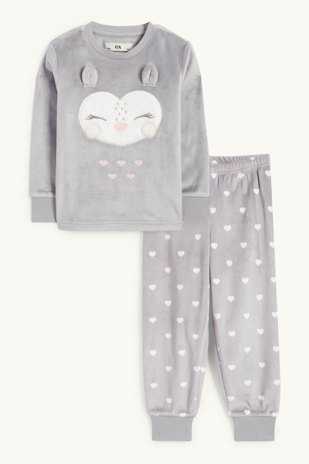 Enfants filles - Hibou - pyjama d’hiver - 2 pièces - gris