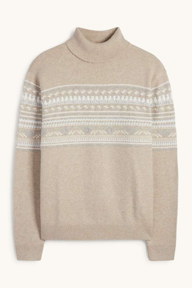 Men - Turtleneck jumper - patterned - light beige