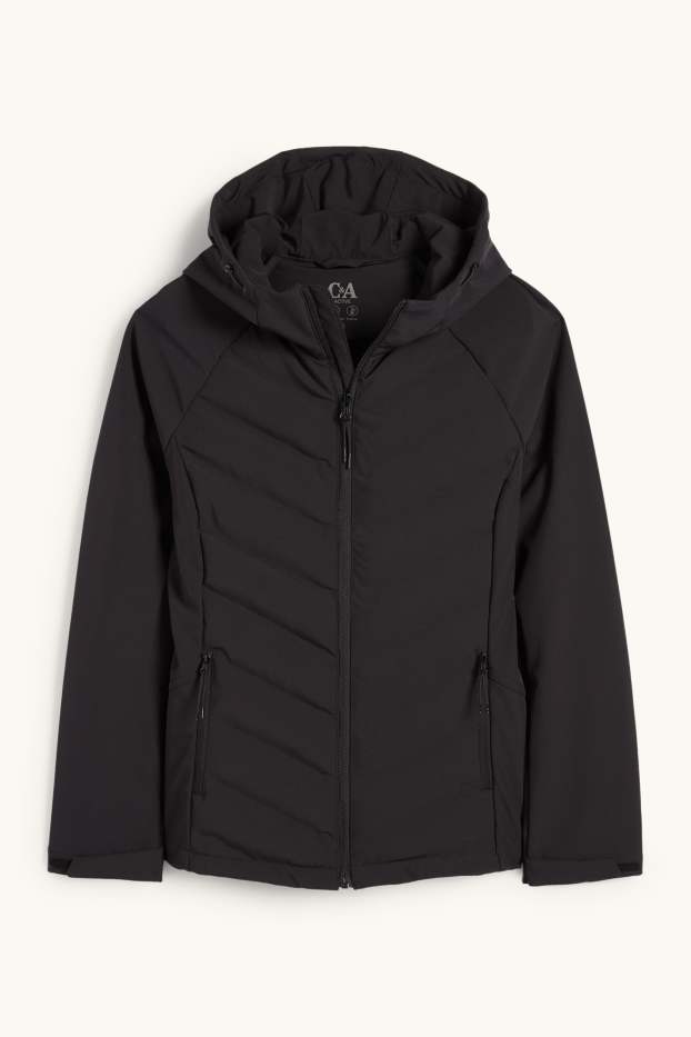 Femmes - Veste de sport chaude à capuche - finition déperlante - noir