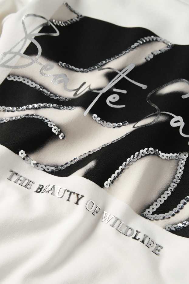 Damen - Langarmshirt - Regular Fit - Glanz-Effekt - weiß