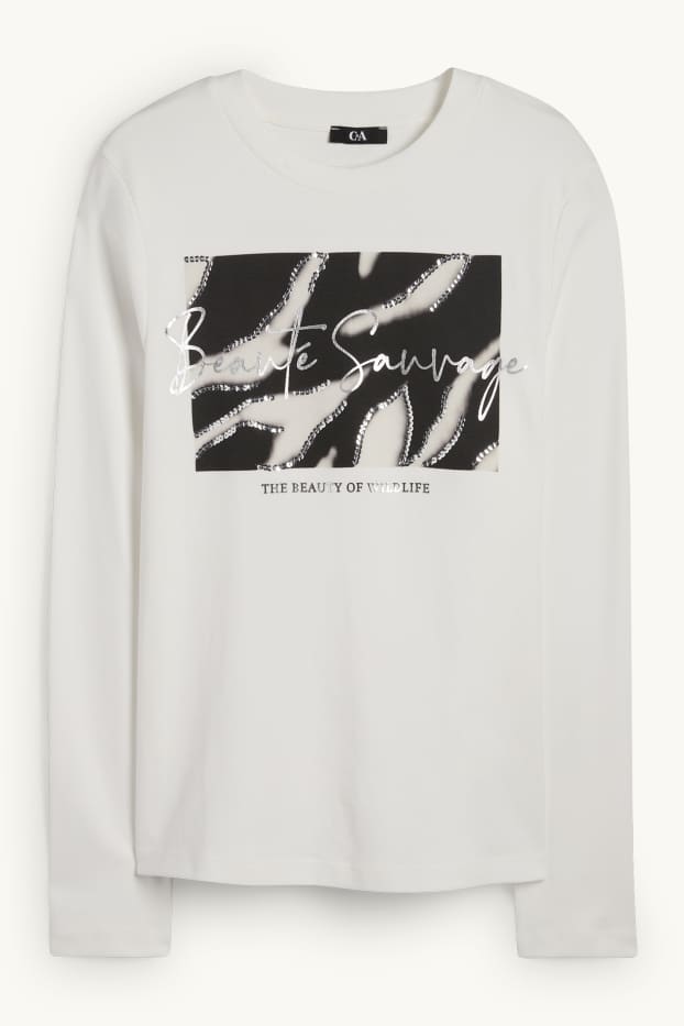 Damen - Langarmshirt - Regular Fit - Glanz-Effekt - weiß