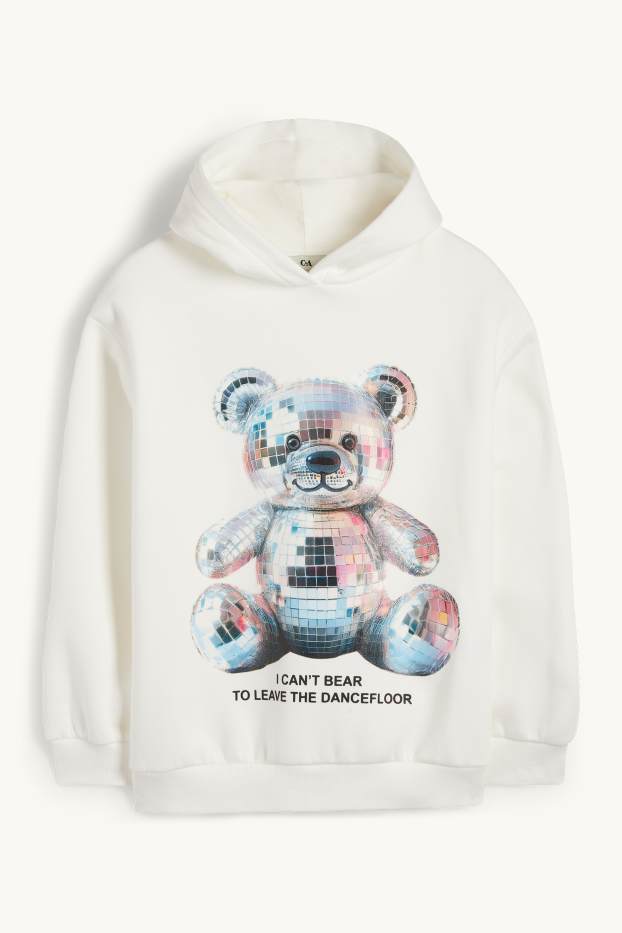Children Girls - Teddy bear - hoodie - white