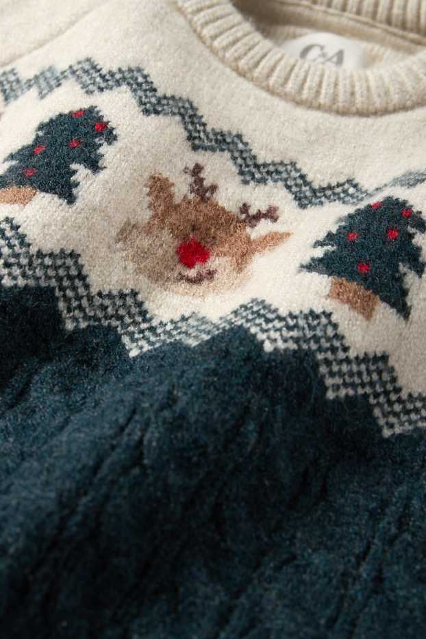 Bébés garçons - Renne et sapin - pull de Noël pour bébé - vert foncé