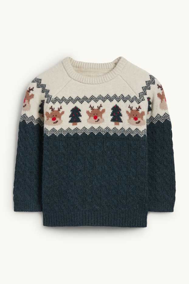 Bébés garçons - Renne et sapin - pull de Noël pour bébé - vert foncé