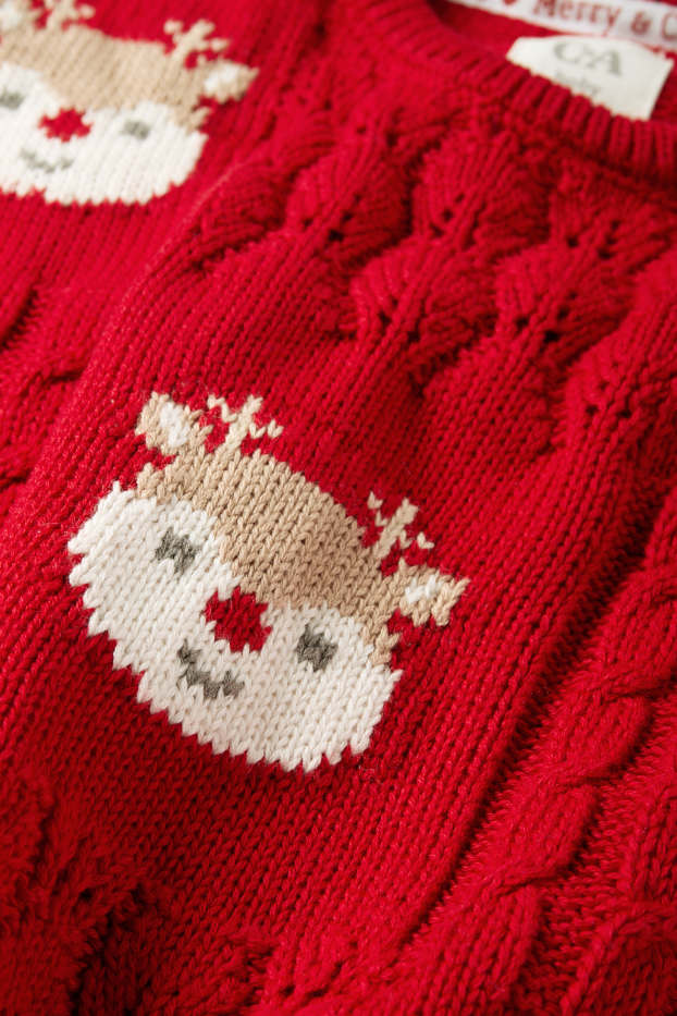 Bebeluși - fete - Ren - pulover bebeluși, cu motive de Crăciun - structurat - roșu