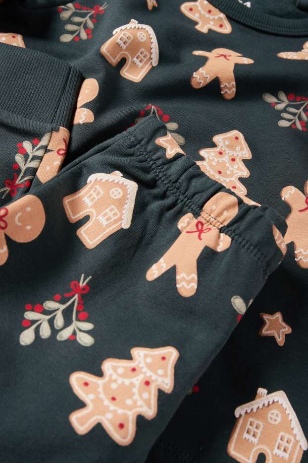 Kinderen: jongens - Mini Me - kinderpyjama voor de kerst - 2-delig - met patroon - donkergroen