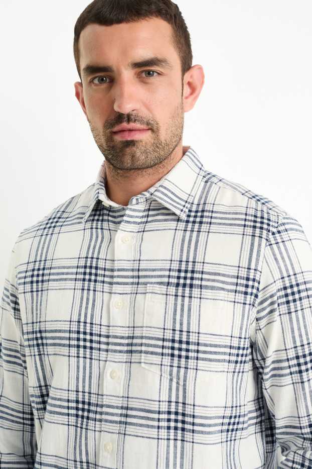 Hommes - Chemise - regular fit - col kent - à carreaux - blanc crème