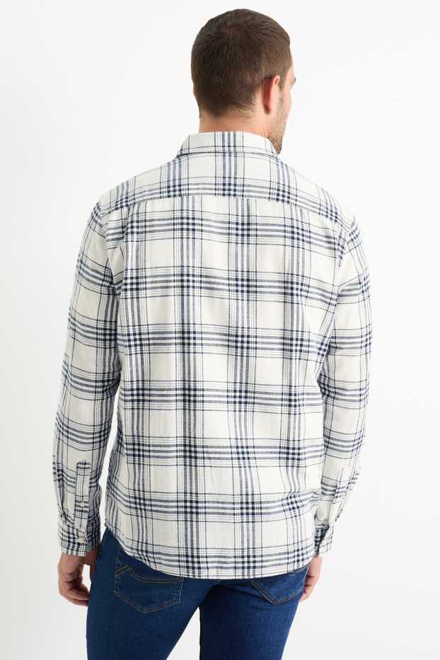 Hommes - Chemise - regular fit - col kent - à carreaux - blanc crème