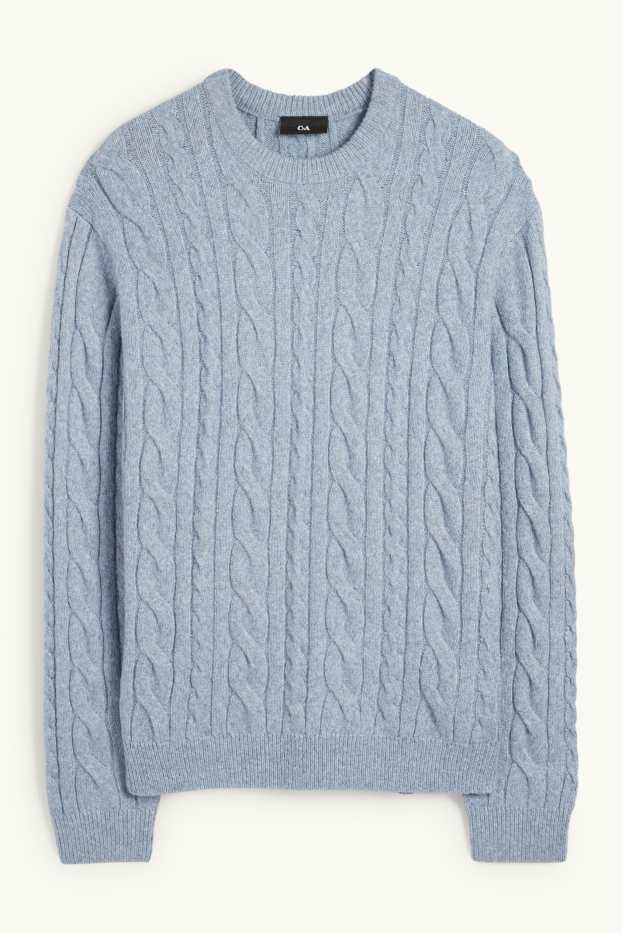 Men - Jumper - cable knit pattern - light blue