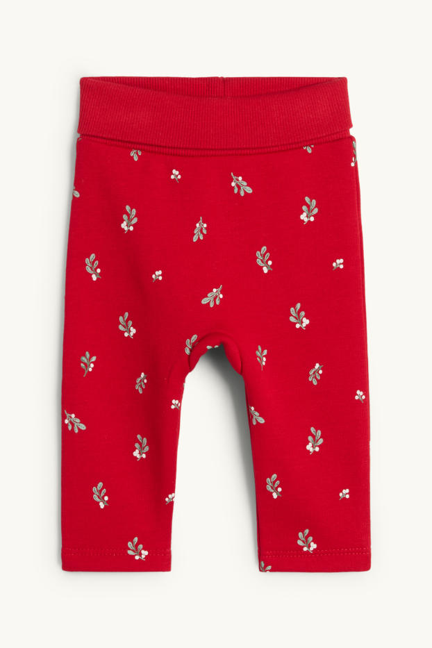 Bebeluși - fete - Ursuleț de pluș - compleu bebeluși, cu motive de Crăciun - căptușit cu pluș - alb / roșu