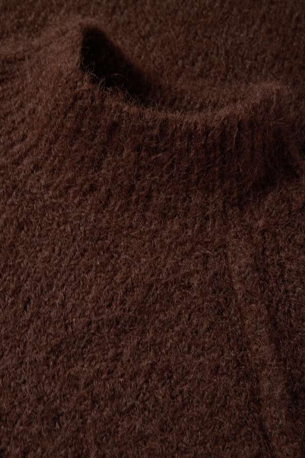 Dames - Gebreide jurk - straight fit - donkerbruin