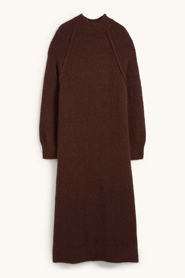 Dames - Gebreide jurk - straight fit - donkerbruin