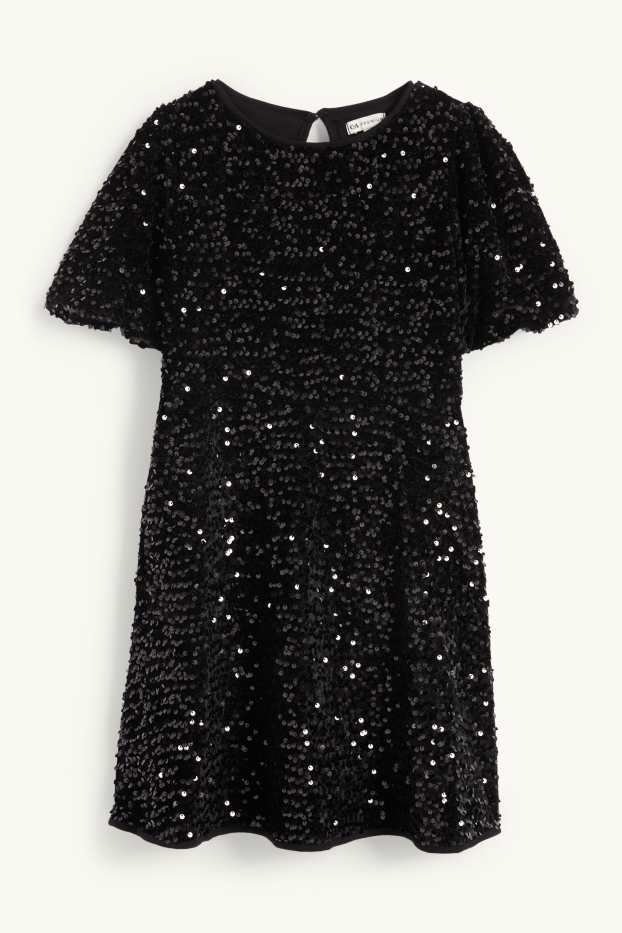 Kinderen: meisjes - Fluwelen jurk met pailletten - zwart
