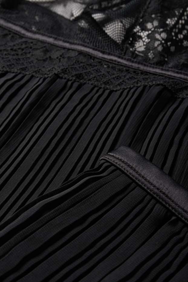 Damen - Plissee-Shorty-Pyjama - schwarz