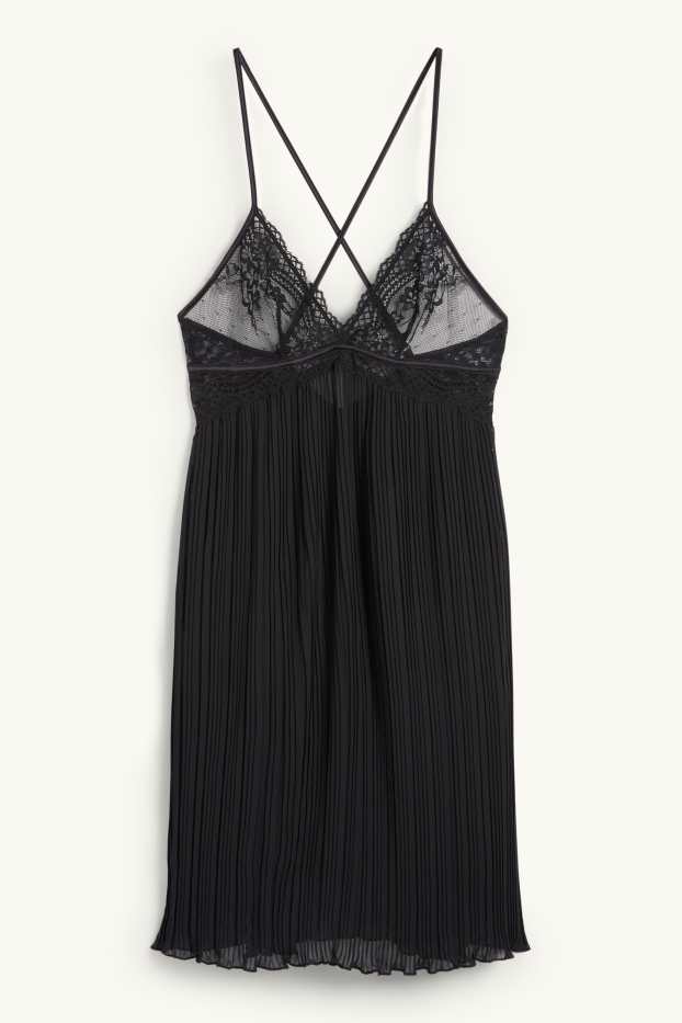Femmes - Chemise de nuit en finition tissée - noir