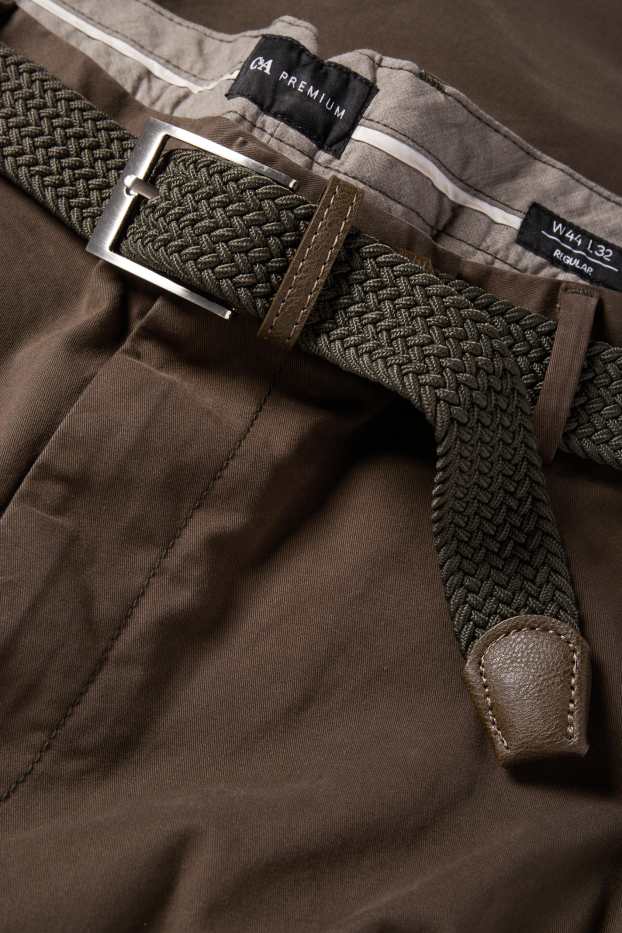 Men - Trousers with belt - regular fit - dark green