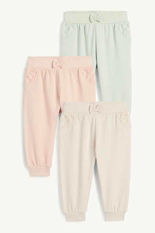 Baby Mädchen - Multipack 3er - Baby-Jogginghose - Broderie Anglaise - hellbeige