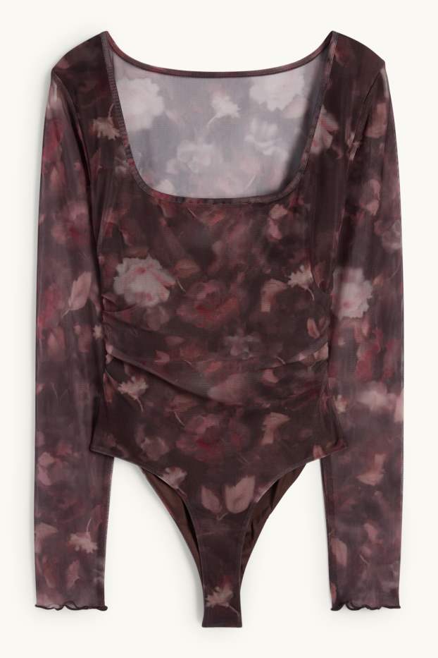 Femmes - Body - filet - à fleurs - marron foncé