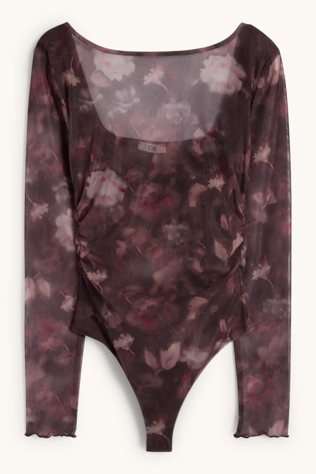 Femmes - Body - filet - à fleurs - marron foncé