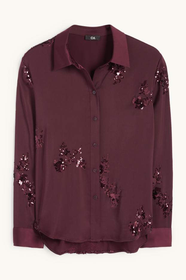 Femmes - Chemisier en satin - effet brillant - motif à fleurs - violet