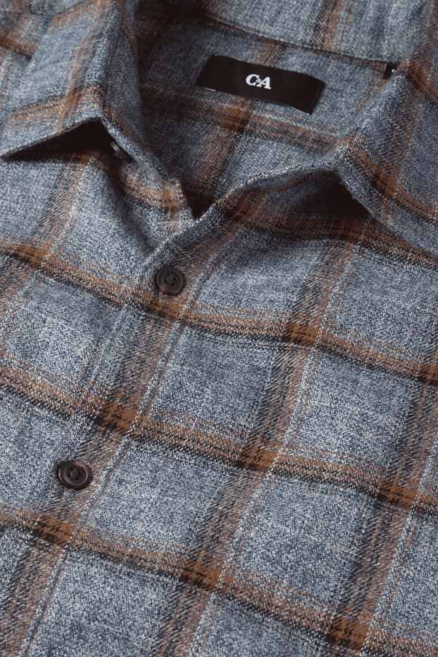 Hommes - Chemise - regular fit - col kent - à carreaux - bleu foncé