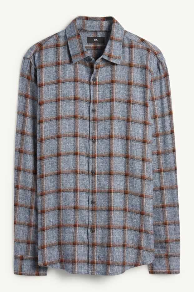 Hommes - Chemise - regular fit - col kent - à carreaux - bleu foncé