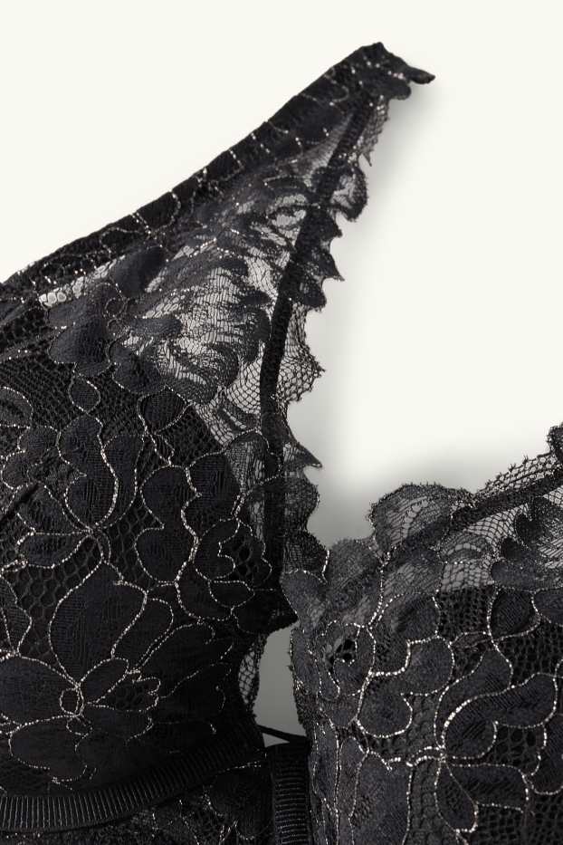 Dames - BH met beugels - PLUNGE - voorgevormd - zwart