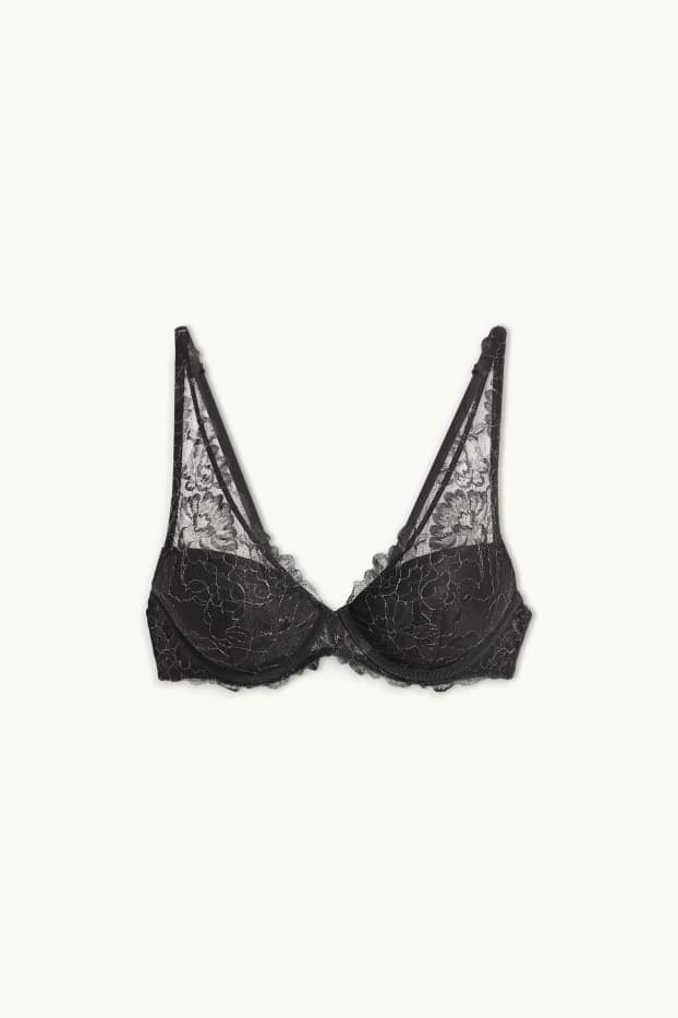 Dames - BH met beugels - PLUNGE - voorgevormd - zwart