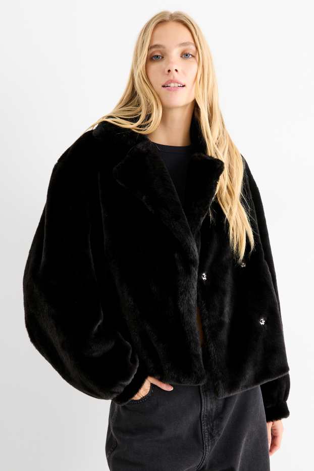 Femmes - Veste en imitation fourrure - noir