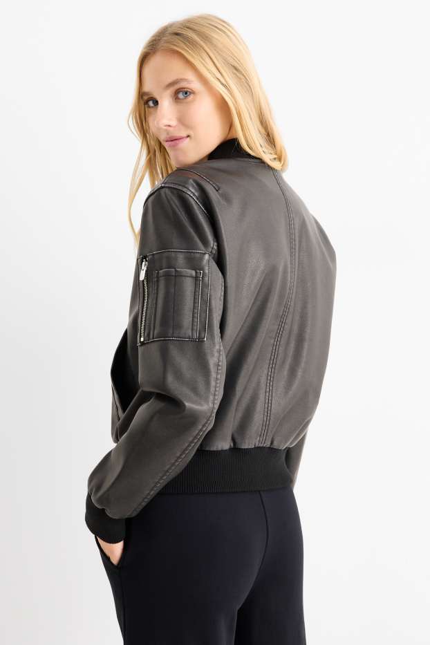 Damen - Bomberjacke - Lederimitat - schwarz