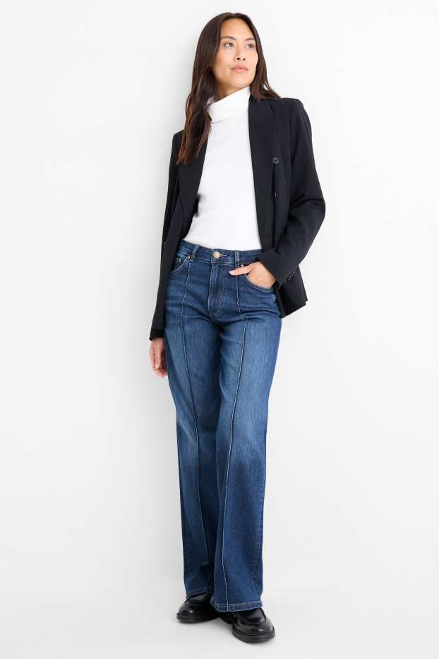 Women - Wide leg jeans - high waist - blue denim