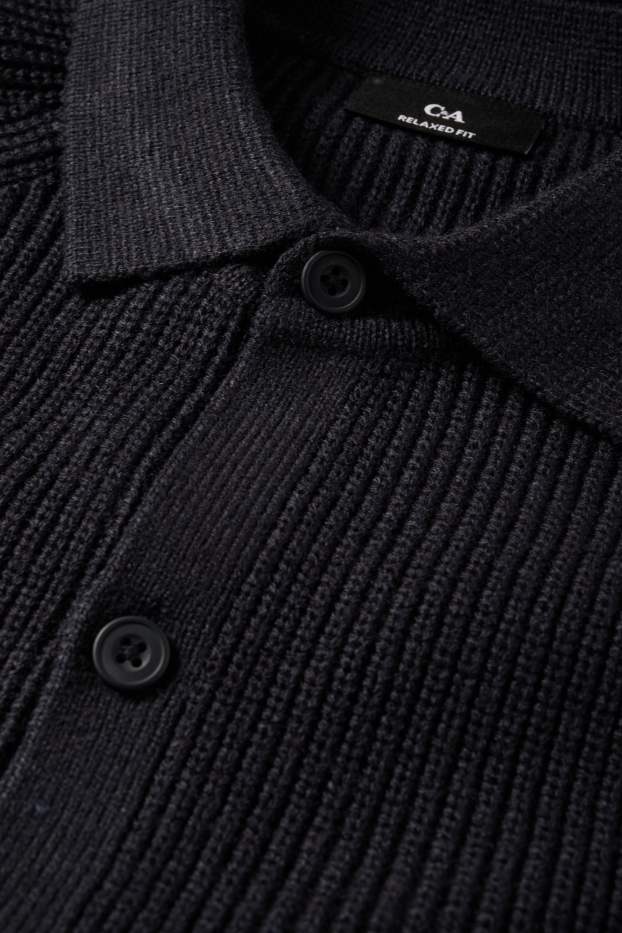 Uomo - Cardigan - a coste - blu scuro