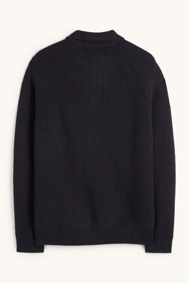 Uomo - Cardigan - a coste - blu scuro