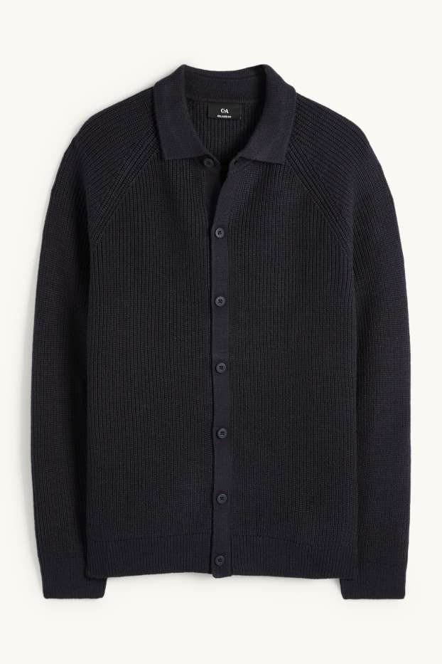 Uomo - Cardigan - a coste - blu scuro